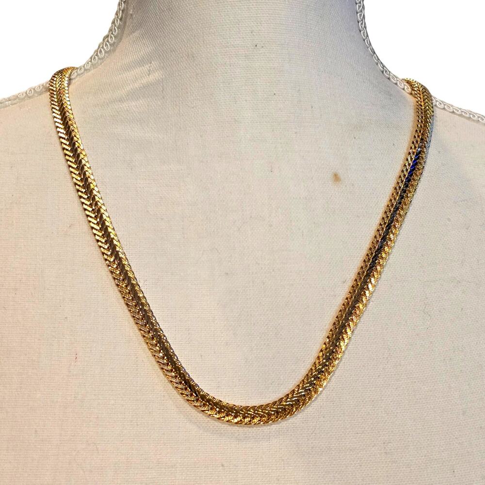 Necklace Braided Chevron Flat Collar Chain Statement Gold Tone Classic 22" S2952